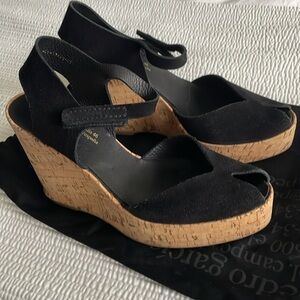 Pedro Garcia Black Cork Wedge Sandals